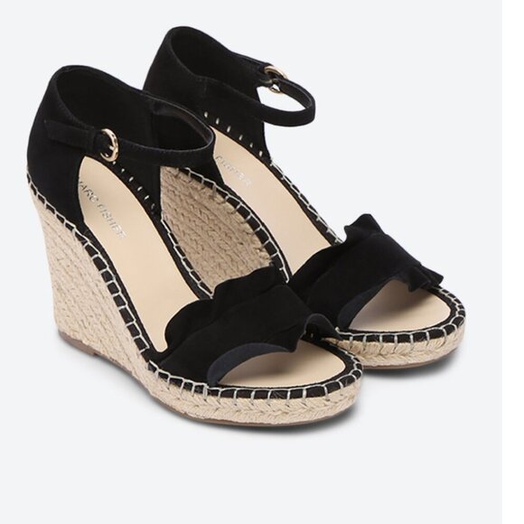 Nwot Ankle Strap Buckle Closure Wedge Sandals - Black  9,5 M - Picture 1 of 11